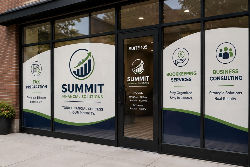 Custom storefront window decal graphics for a Centerville business